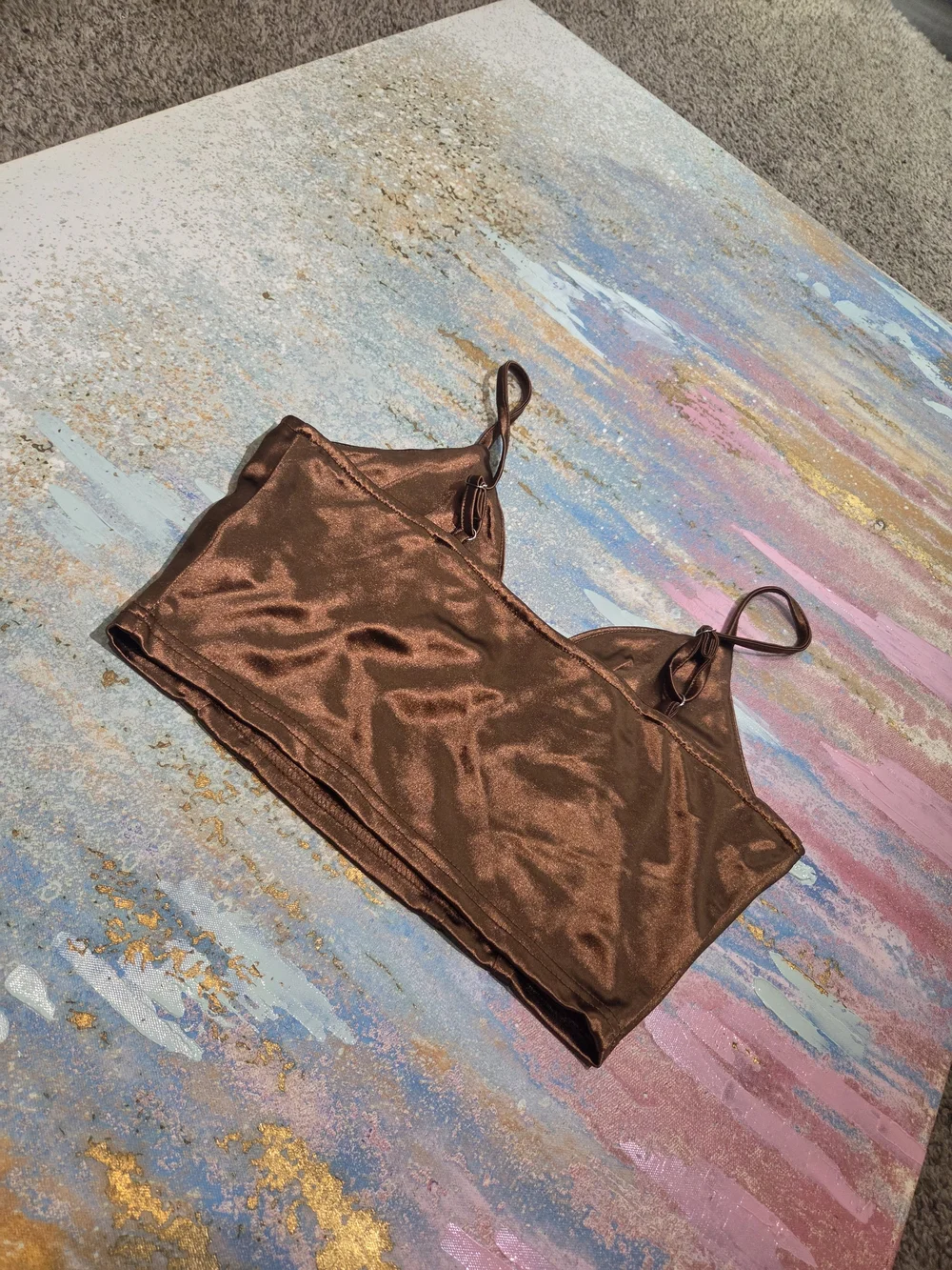 Satin Longline Bralette in Chocolate Brown